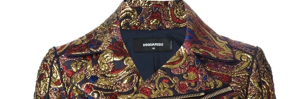 DSquared2 Metallic Gold Brocade Biker Jacket Size S