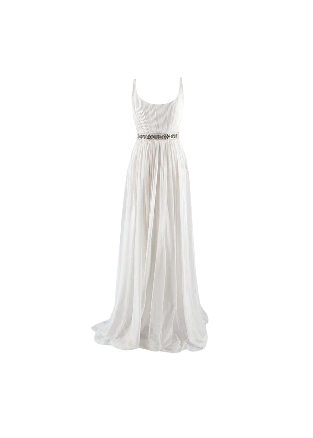 Stella McCartney Crystal Embellished Cream Pleated Silk Jade Gown Size XXS