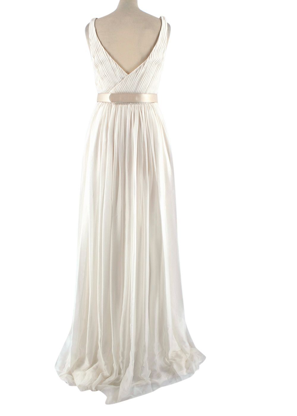 Stella McCartney Crystal Embellished Cream Pleated Silk Jade Gown Size XXS