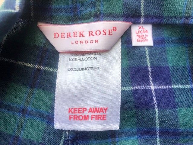 Men's Derek Rose Gingham Pyjama Set Size XL green cotton