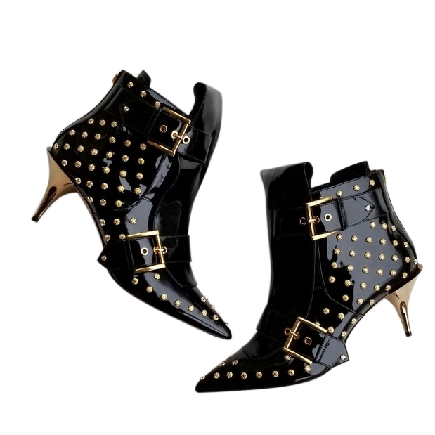 Alexander McQueen Studded Kitten-Heel Pointed Bootie Size 36 Black leather