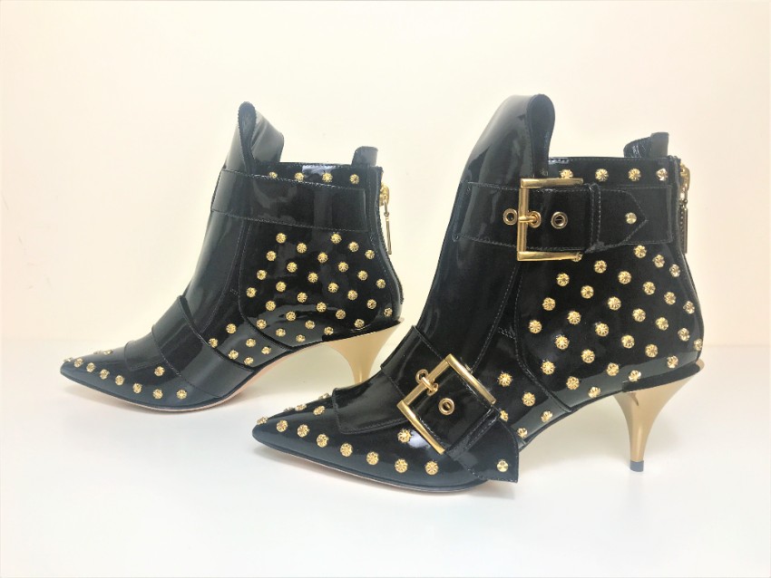 Alexander McQueen Studded Kitten-Heel Pointed Bootie Size 36 Black leather