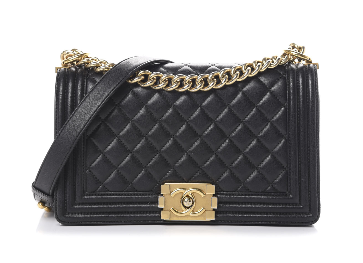 Chanel Black Lambskin Medium Boy Flap Bag GHW leather