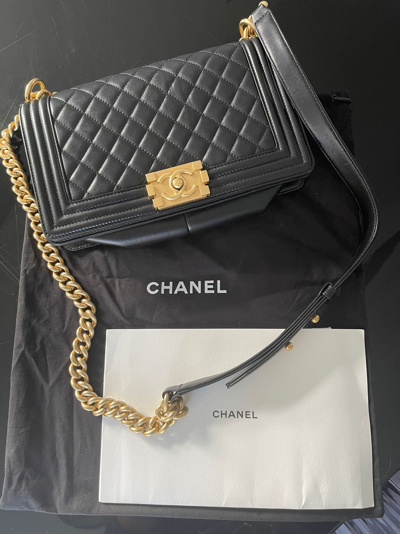 Chanel Black Lambskin Medium Boy Flap Bag GHW leather