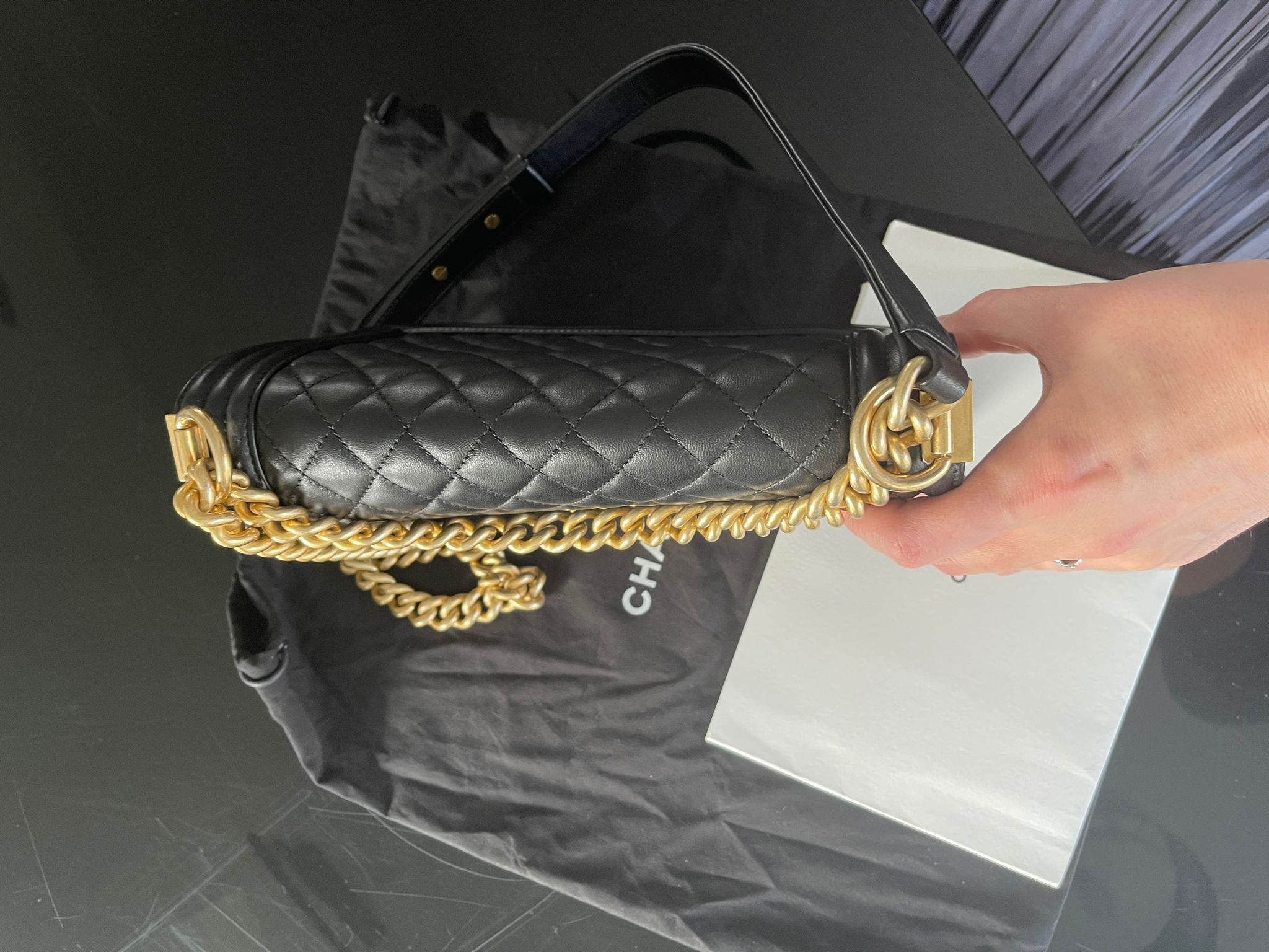 Chanel Black Lambskin Medium Boy Flap Bag GHW leather