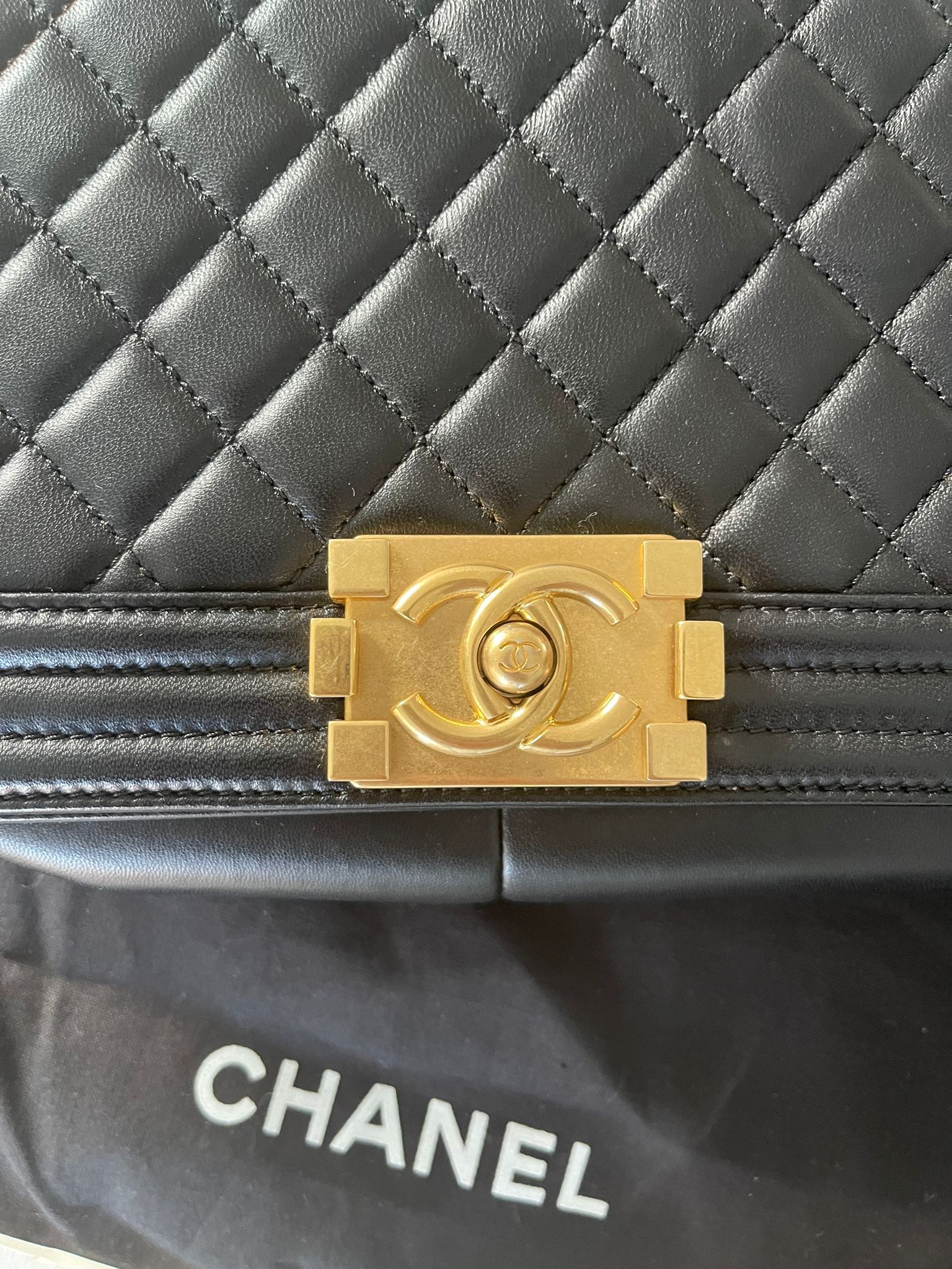 Chanel Black Lambskin Medium Boy Flap Bag GHW leather