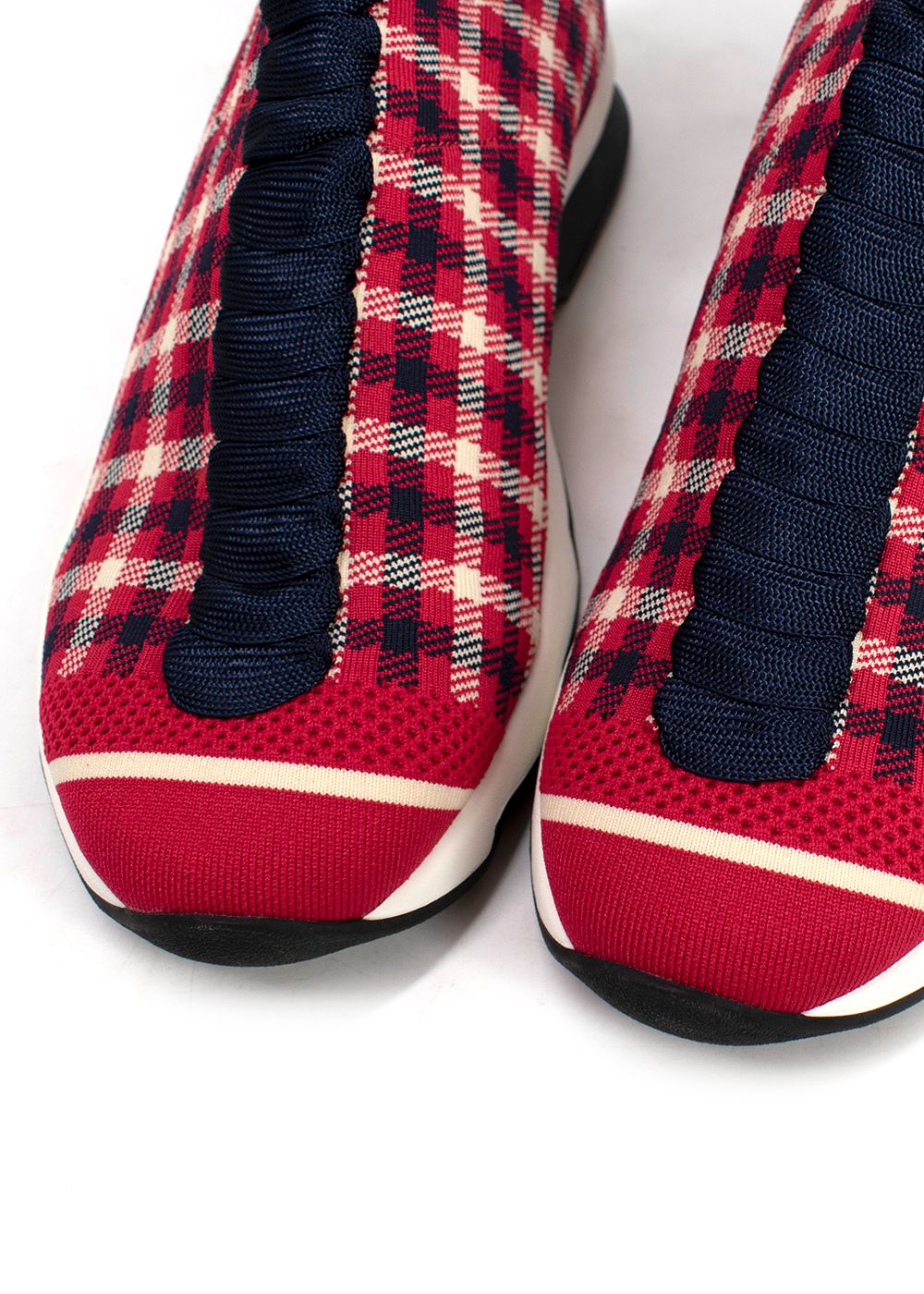 Fendi Red Check Sock Trainers Size 38 Red navy and white polyester