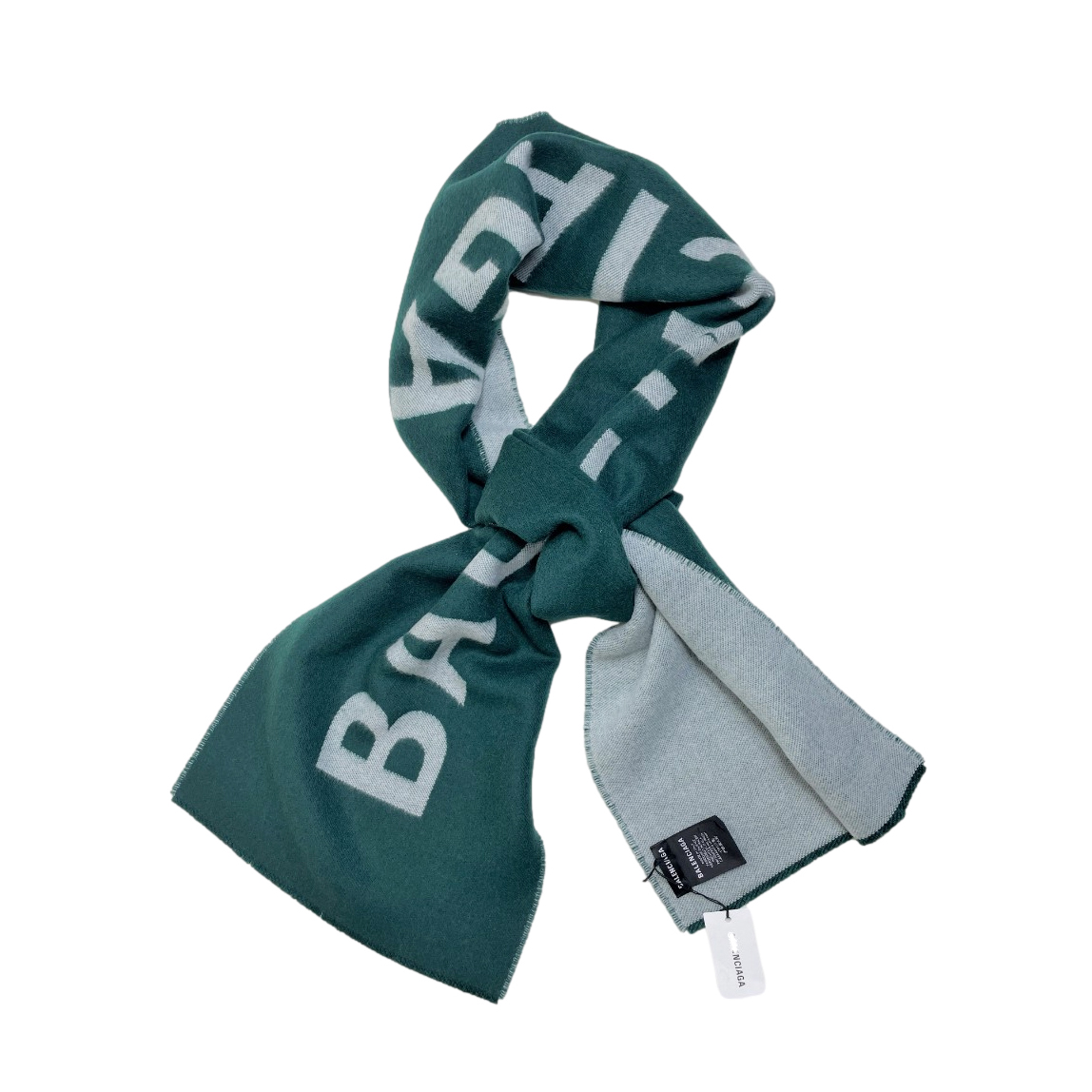 Balenciaga Green Bi-Colour Logo Intarsia Scarf wool