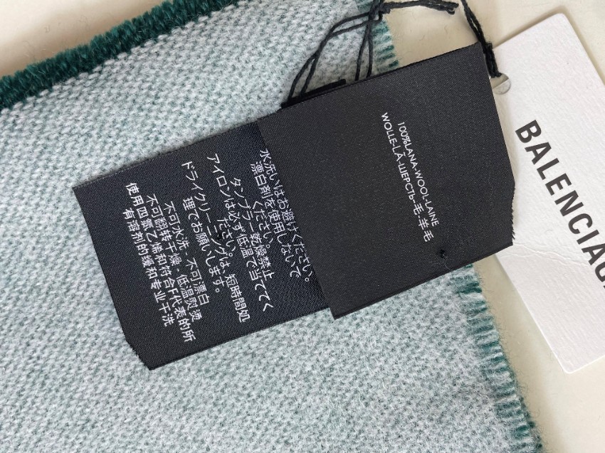 Balenciaga Green Bi-Colour Logo Intarsia Scarf wool