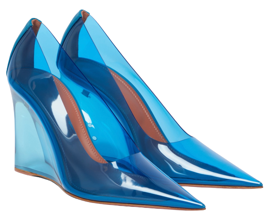 Preowned Amina Muaddi Blue PVC Ane Glass Wedge Pumps Size 395 plastic/pvc