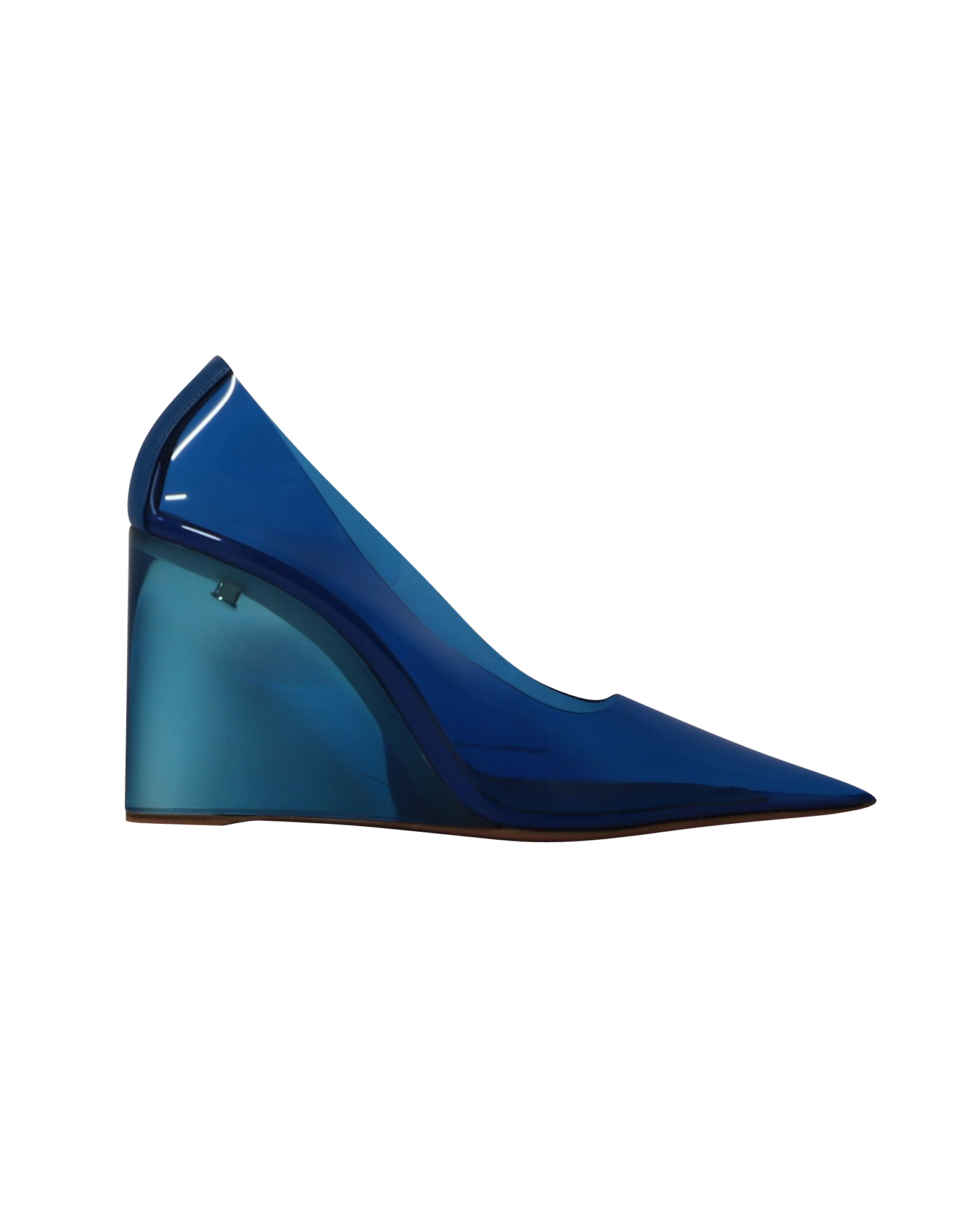 Preowned Amina Muaddi Blue PVC Ane Glass Wedge Pumps Size 395 plastic/pvc