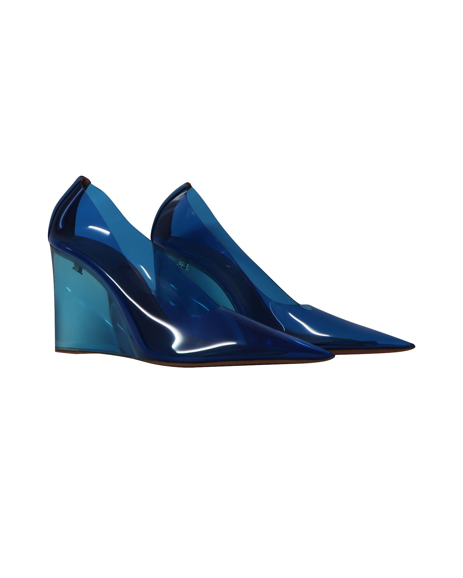 Preowned Amina Muaddi Blue PVC Ane Glass Wedge Pumps Size 395 plastic/pvc