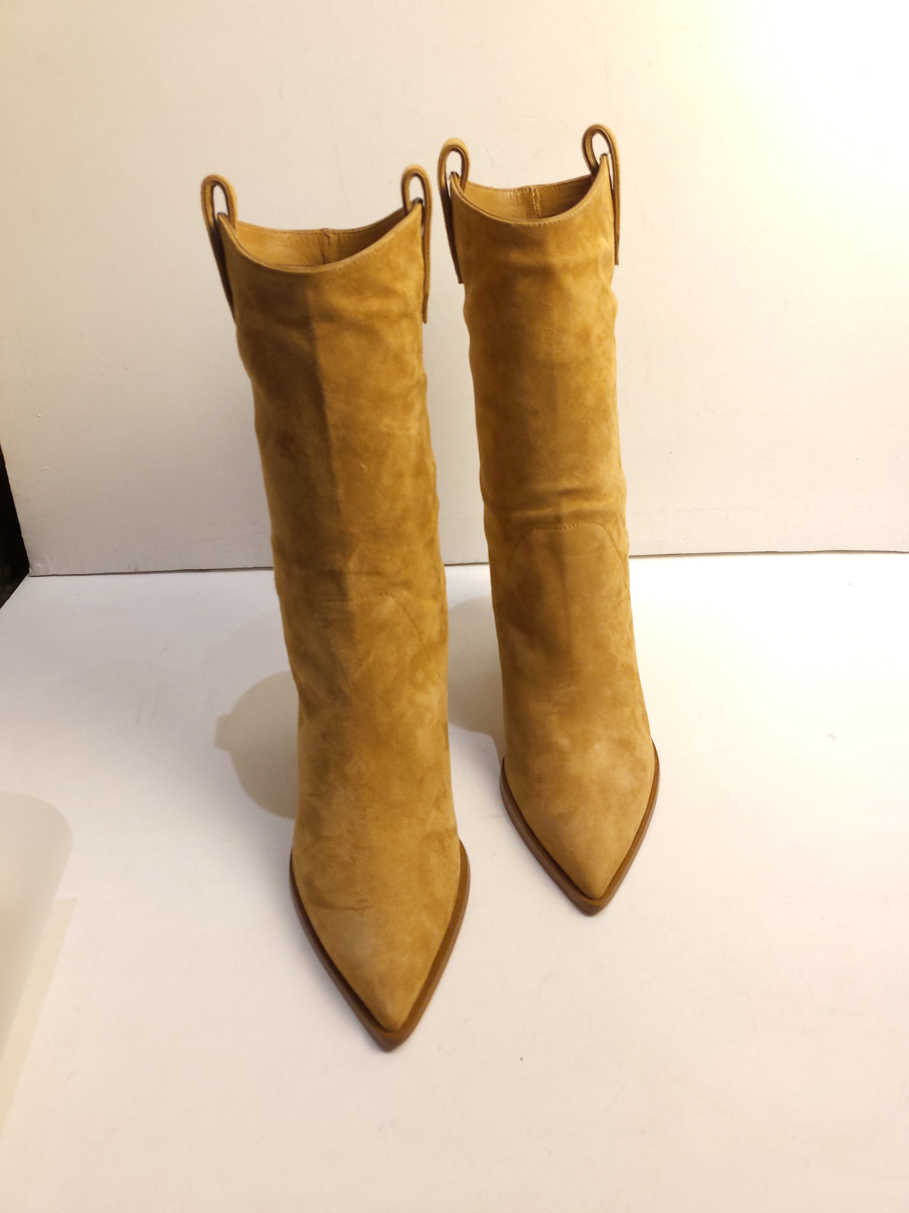 Preowned Aquazzura Tan leather point toe western heeled boots Size 37 Other