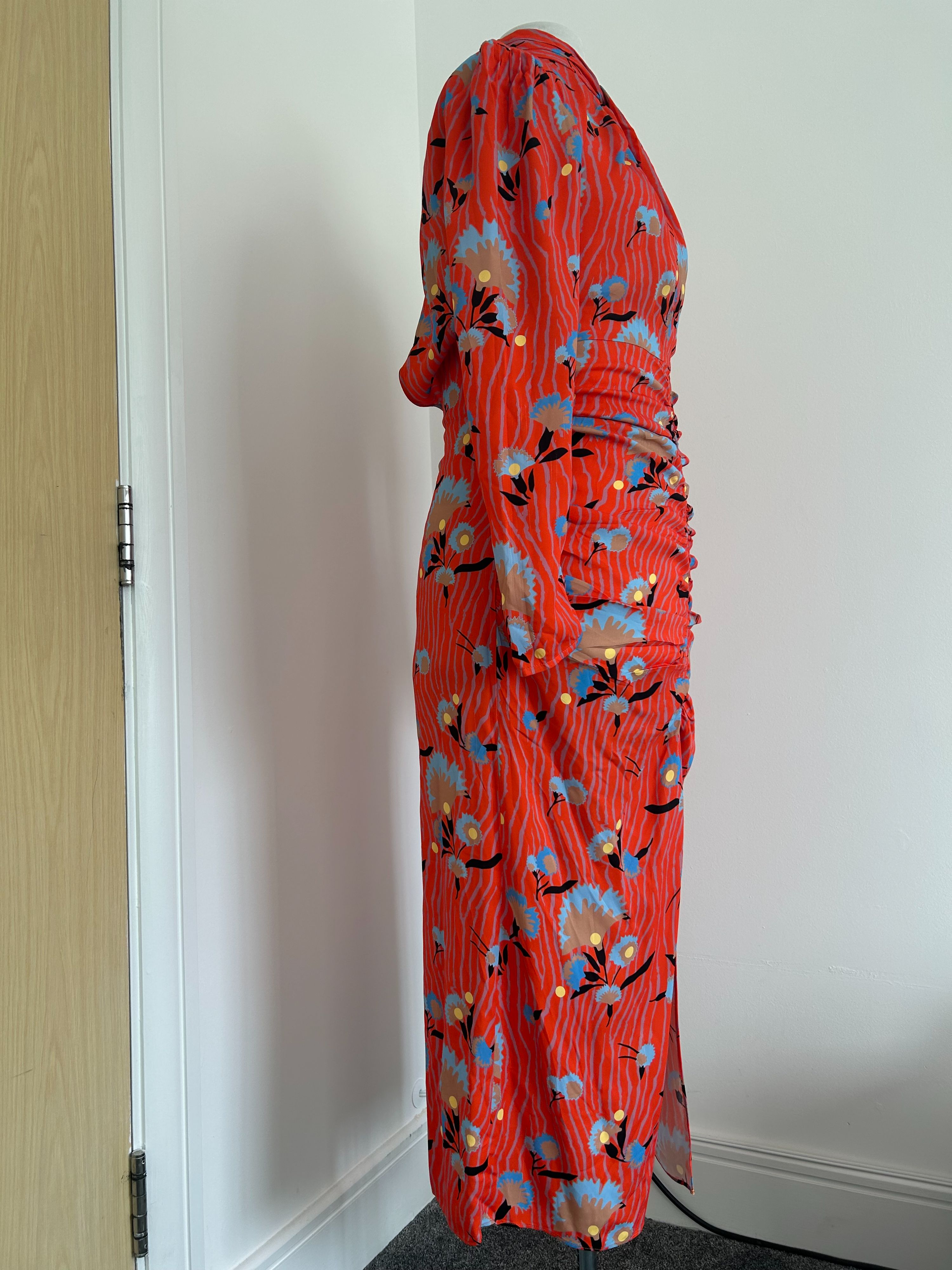 Preowned Self Portrait Orange Botanical Floral Printed Midi Dress cotton