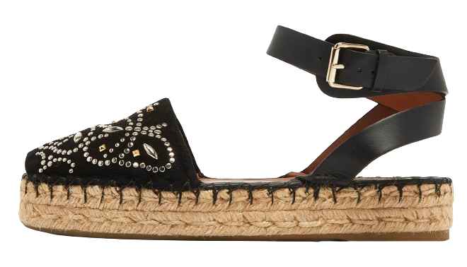 Valentino Black Embellished Espadrille Sandals Size 40 suede