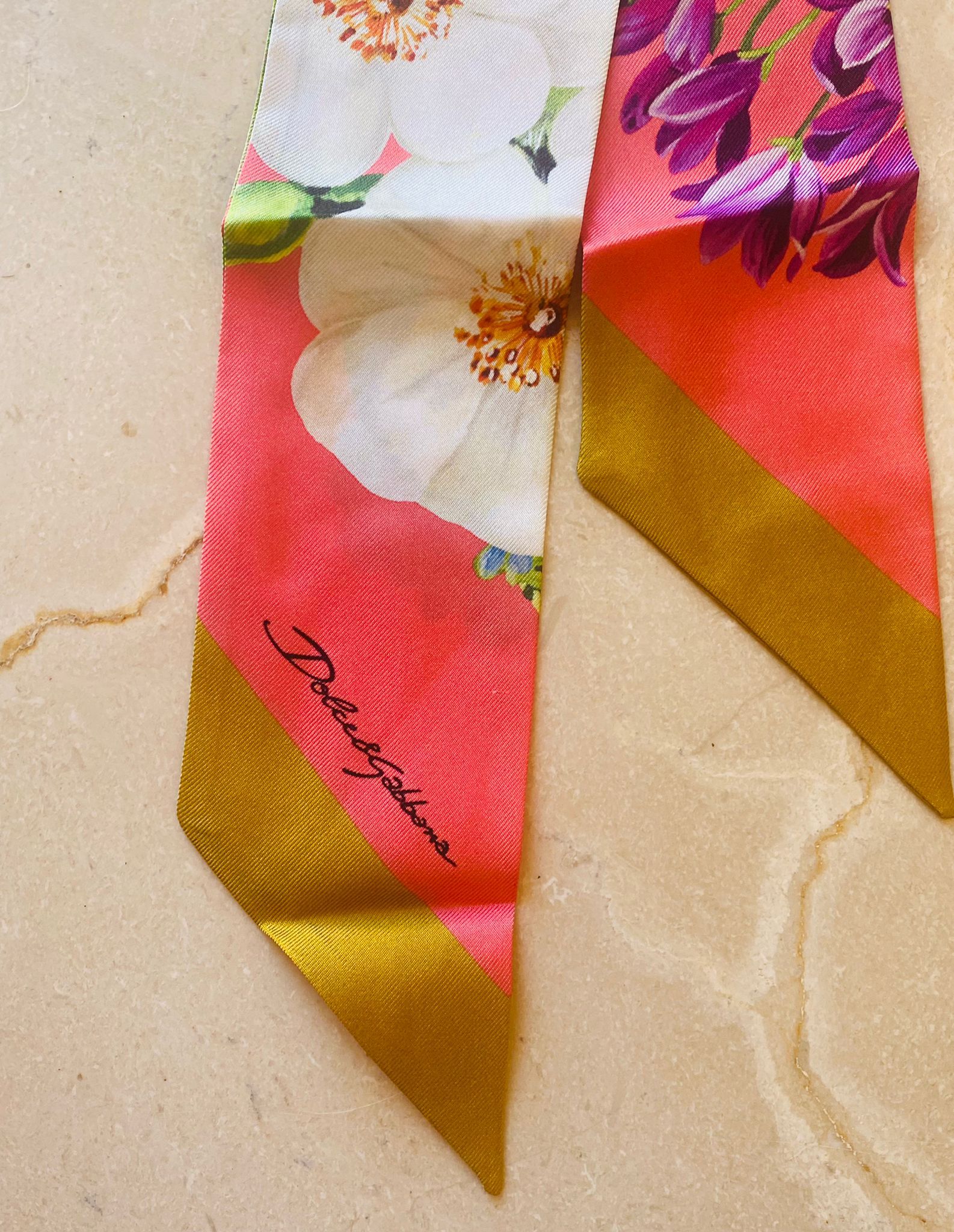 Dolce  Gabbana Floral Printed Silk Mini Scarf Multicolour