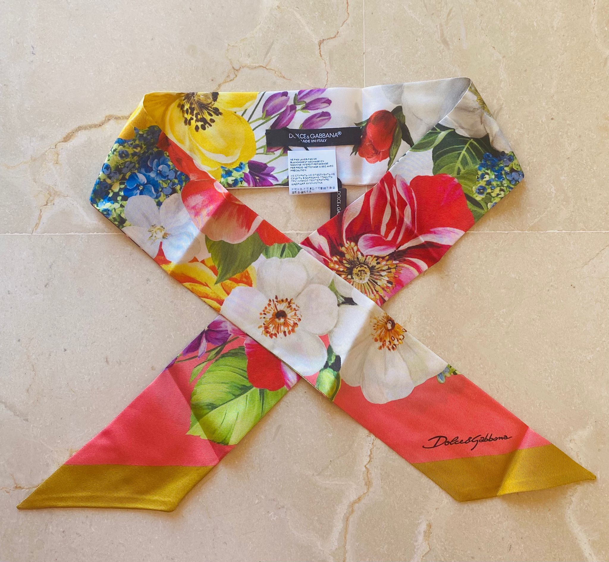 Dolce  Gabbana Floral Printed Silk Mini Scarf Multicolour