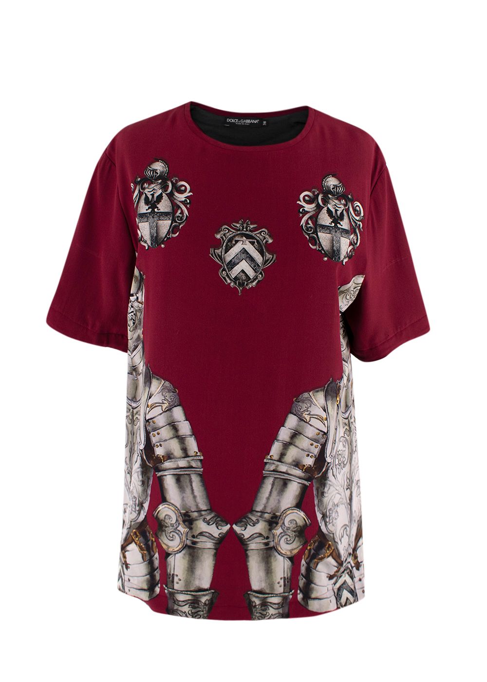 Dolce  Gabbana Burgundy Printed Lined Silk T-Shirt Size S