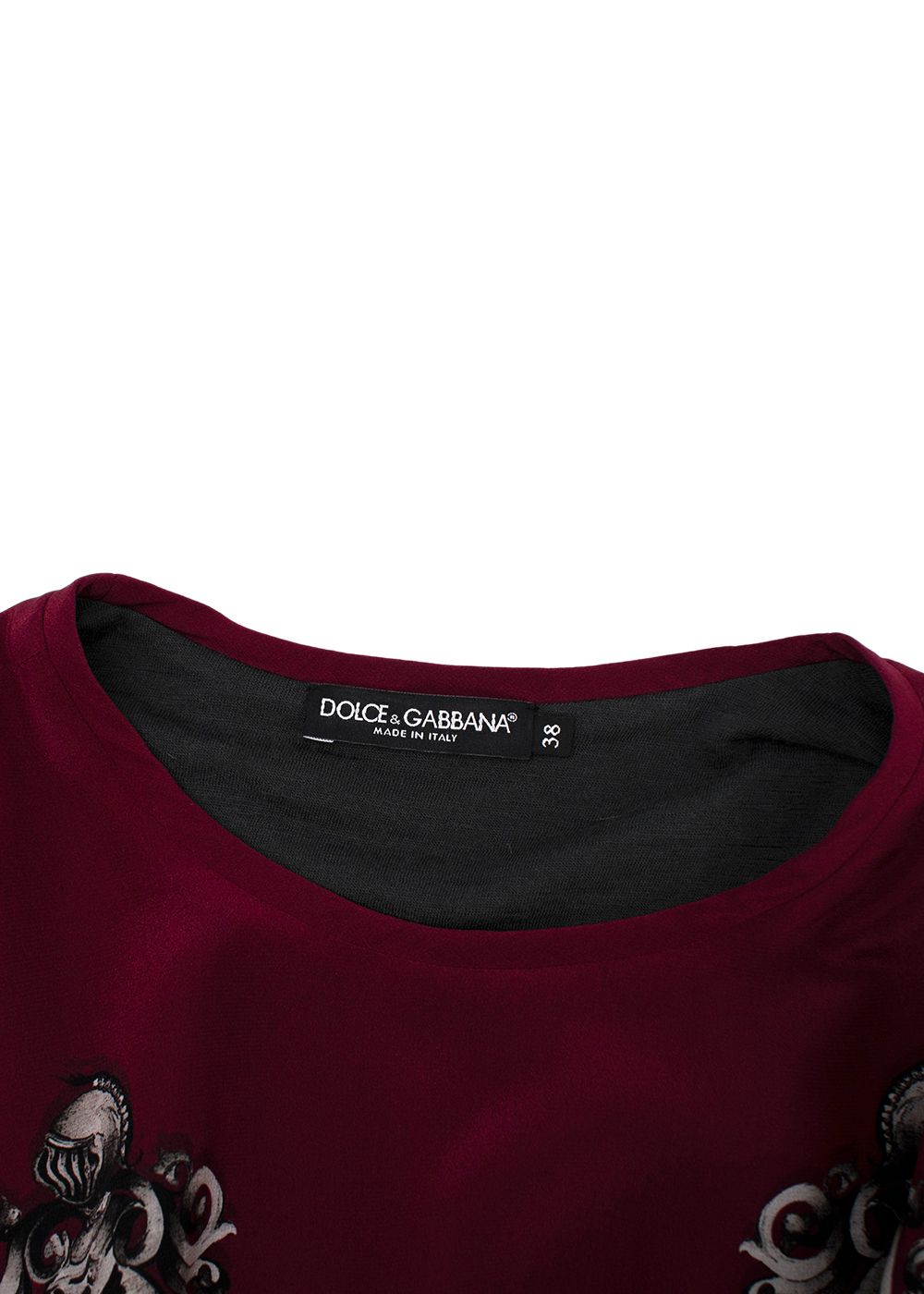 Dolce  Gabbana Burgundy Printed Lined Silk T-Shirt Size S