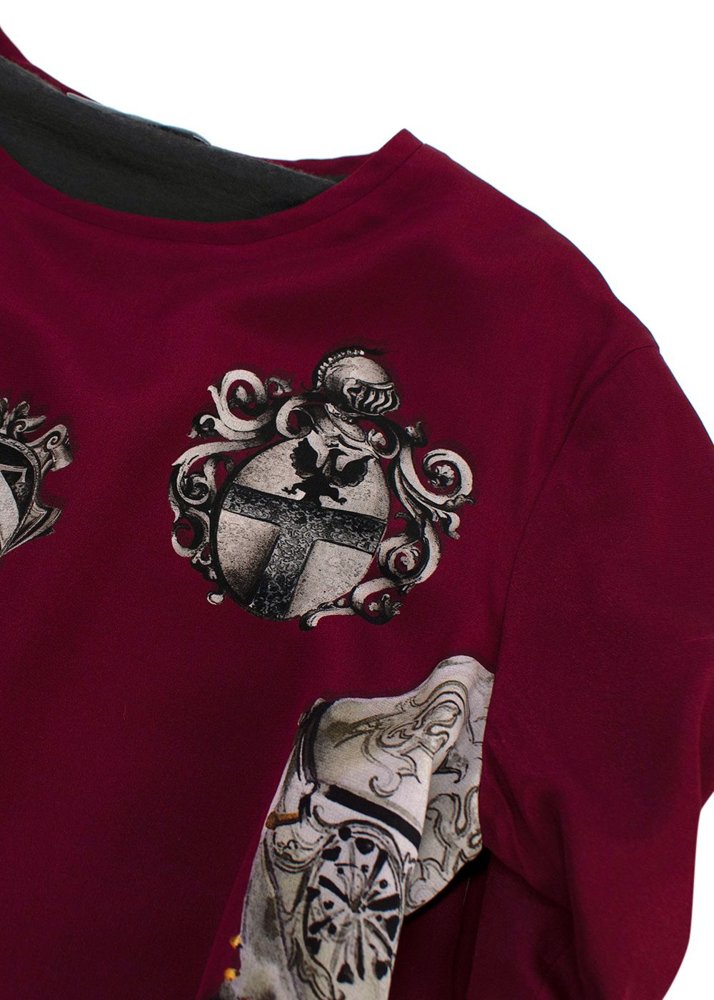 Dolce  Gabbana Burgundy Printed Lined Silk T-Shirt Size S