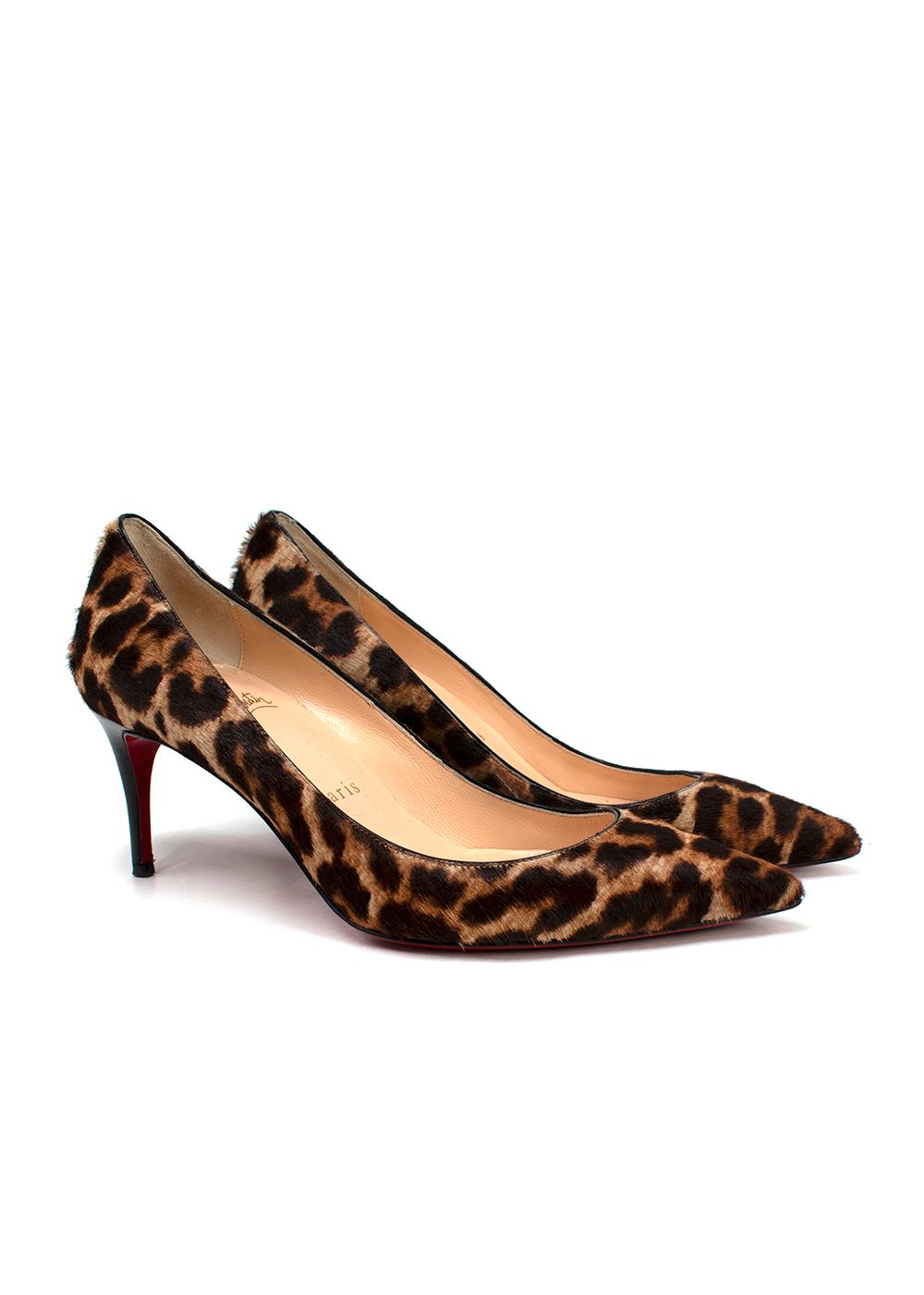 Preowned Christian Louboutin Kate Leopard Print Pony Hair Pumps Size 35 Animal print pony-style calfskin