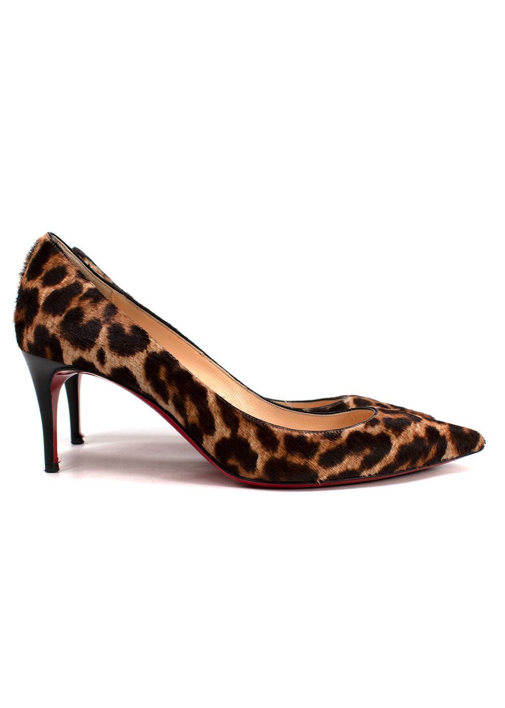 Preowned Christian Louboutin Kate Leopard Print Pony Hair Pumps Size 35 Animal print pony-style calfskin