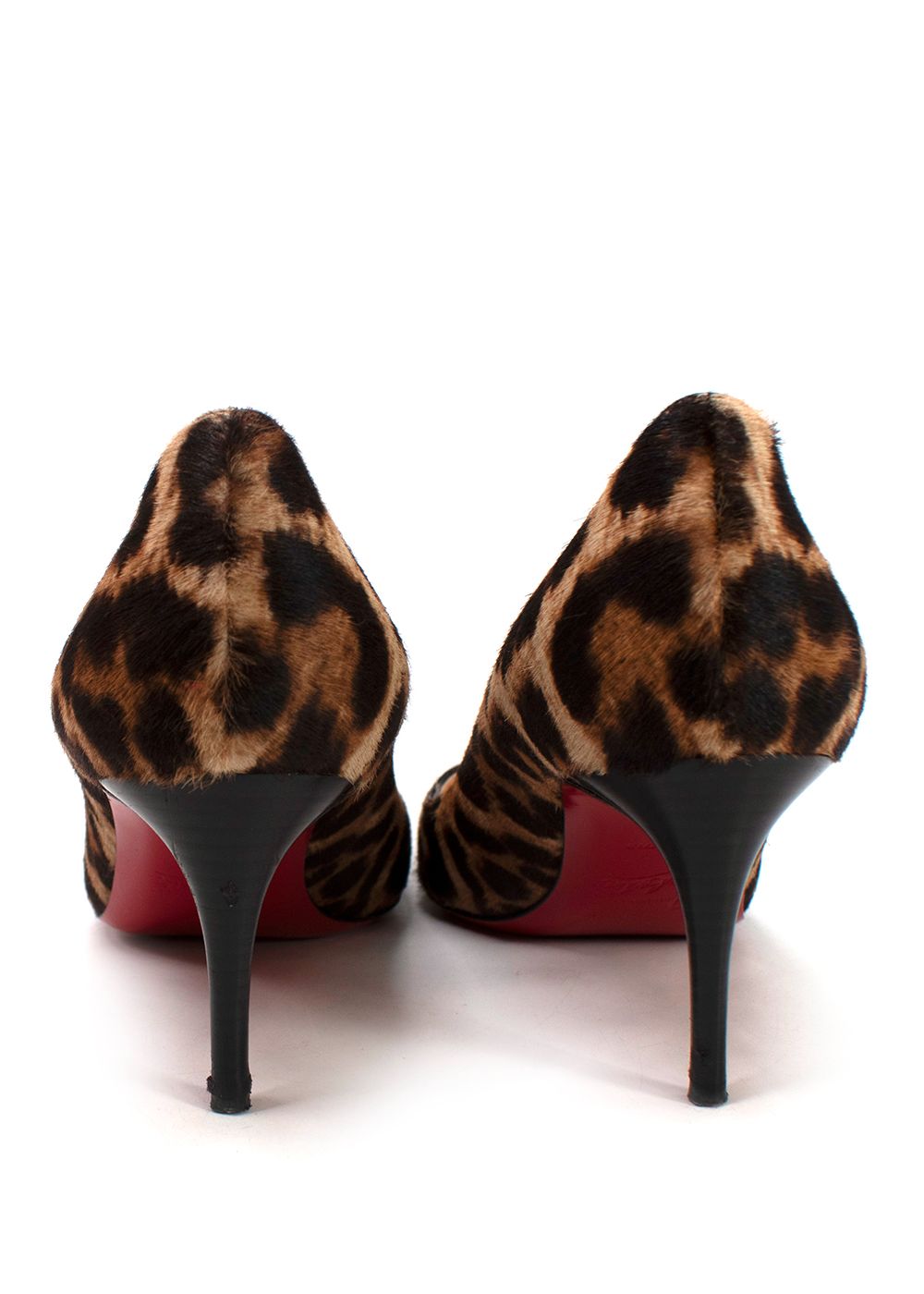 Preowned Christian Louboutin Kate Leopard Print Pony Hair Pumps Size 35 Animal print pony-style calfskin