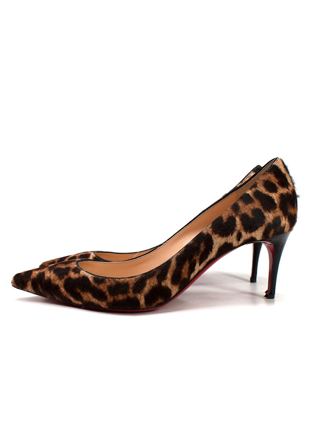 Preowned Christian Louboutin Kate Leopard Print Pony Hair Pumps Size 35 Animal print pony-style calfskin