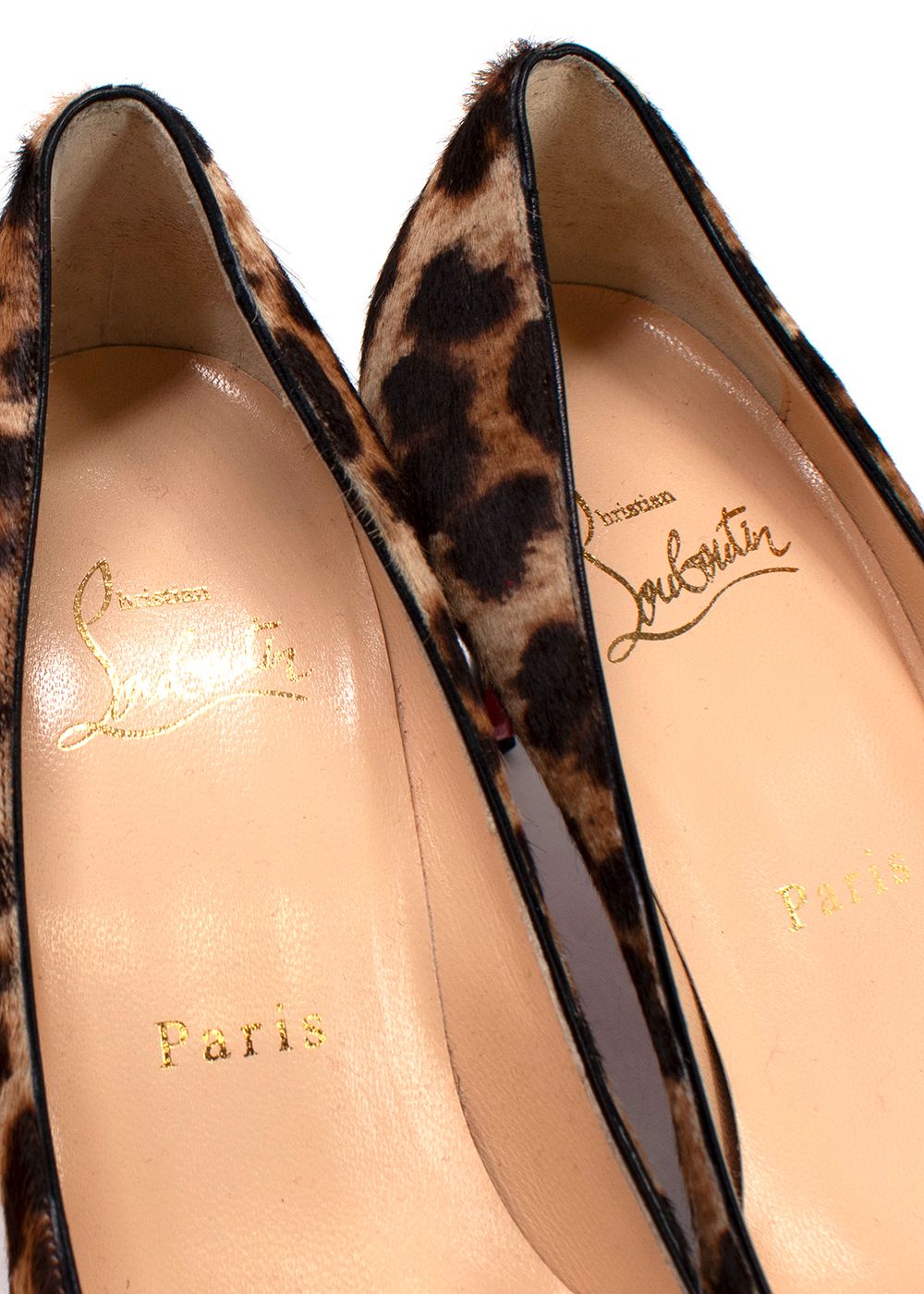 Preowned Christian Louboutin Kate Leopard Print Pony Hair Pumps Size 35 Animal print pony-style calfskin