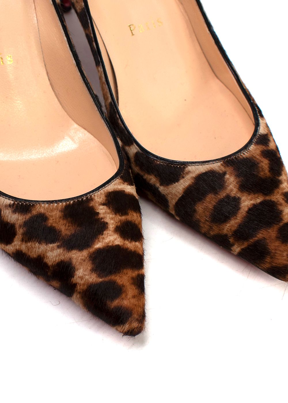 Preowned Christian Louboutin Kate Leopard Print Pony Hair Pumps Size 35 Animal print pony-style calfskin