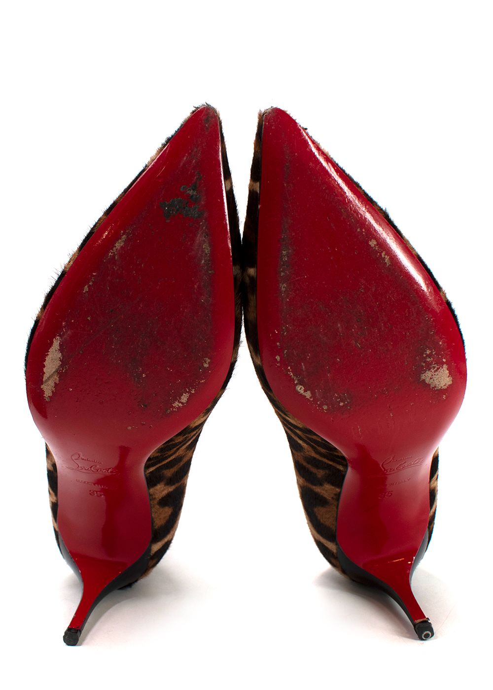 Preowned Christian Louboutin Kate Leopard Print Pony Hair Pumps Size 35 Animal print pony-style calfskin