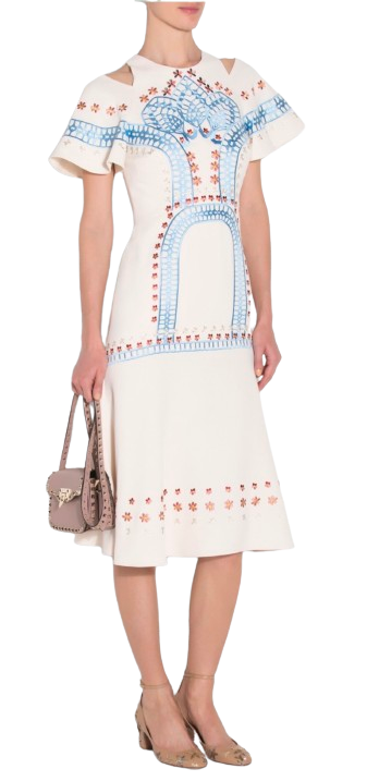 Preowned Temperley London Cream Embroidered Juniper Dress Size S Beige polyester/silk/elastane