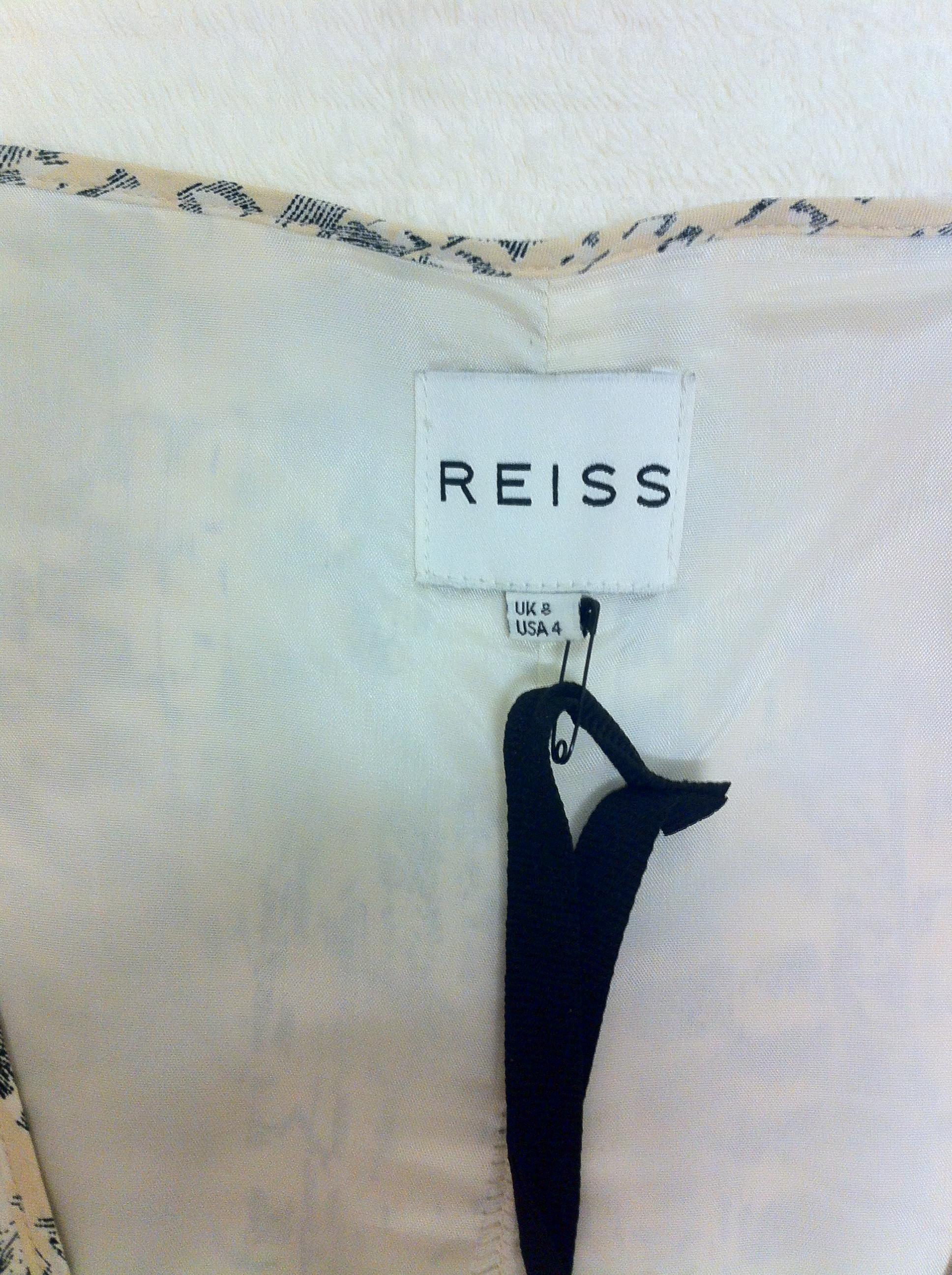 Reiss Feather Printed Dress Size S Cream viscose