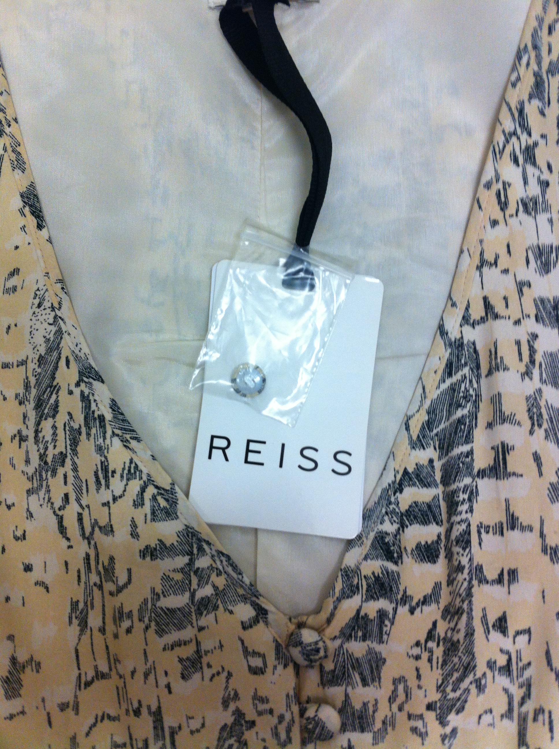 Reiss Feather Printed Dress Size S Cream viscose