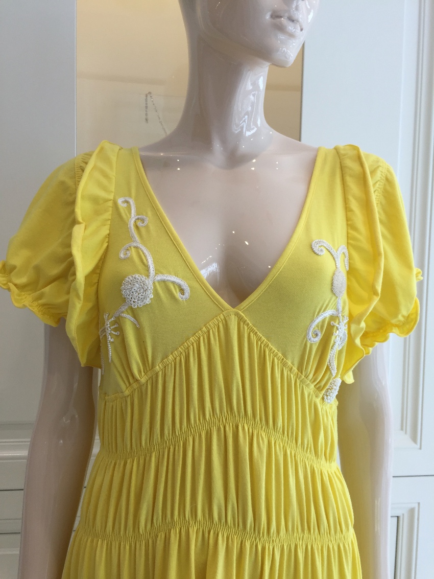 Gaetano Navarra Hand Embroidered Canary Yellow Beaded Dress Size S