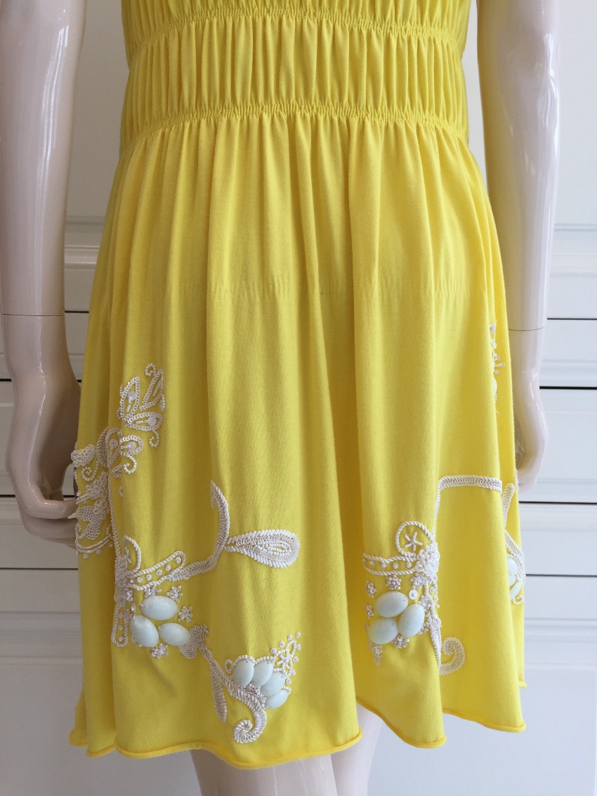 Gaetano Navarra Hand Embroidered Canary Yellow Beaded Dress Size S