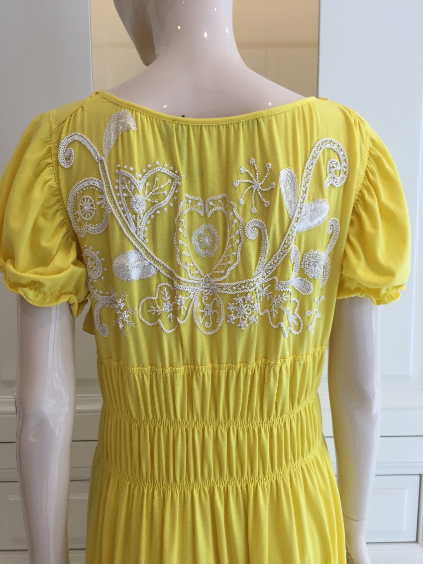 Gaetano Navarra Hand Embroidered Canary Yellow Beaded Dress Size S