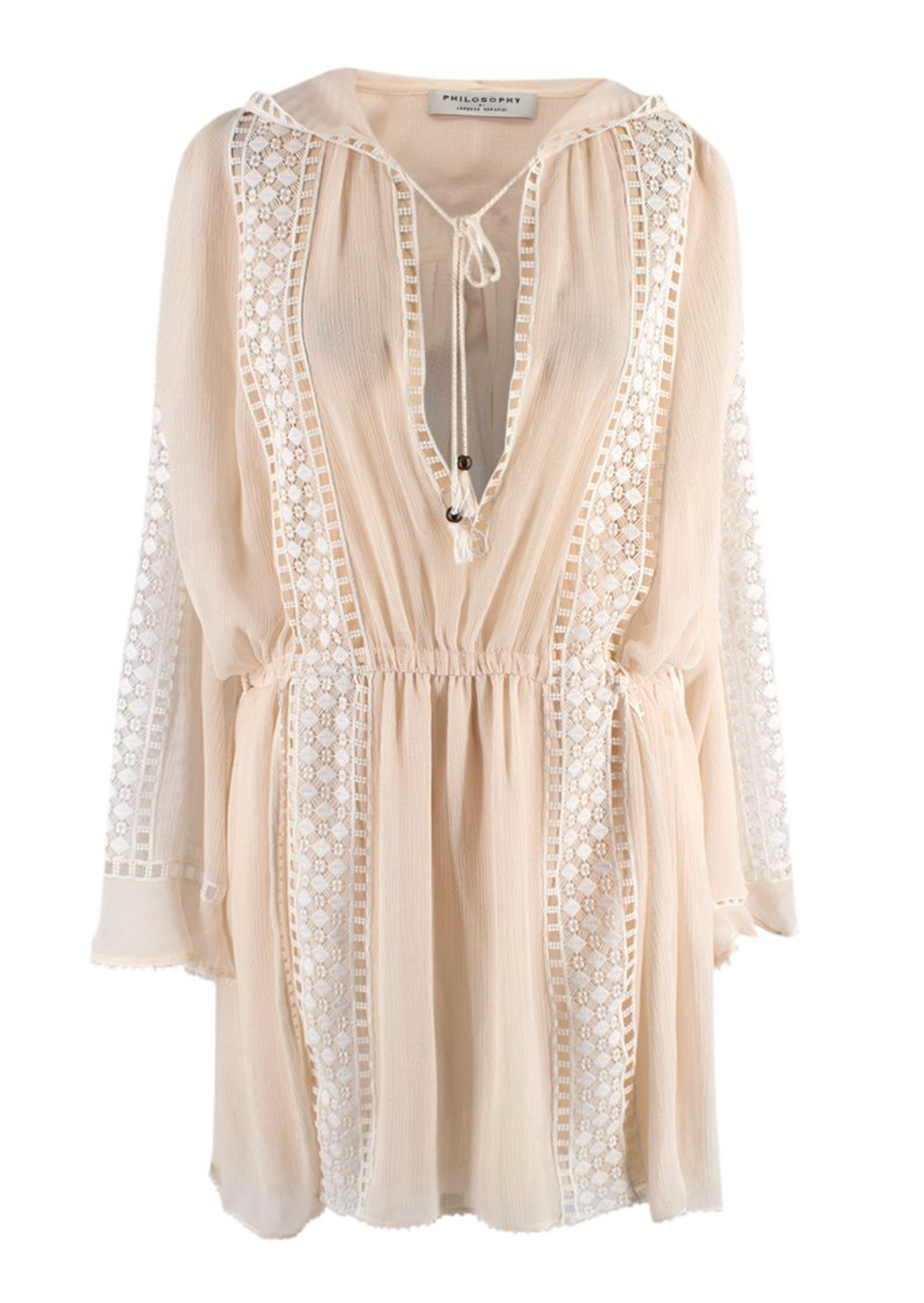 Philosophy di Lorenzo Serafini Hooded Crepe  Lace Mini Dress Size XS Ivory / nude polyester