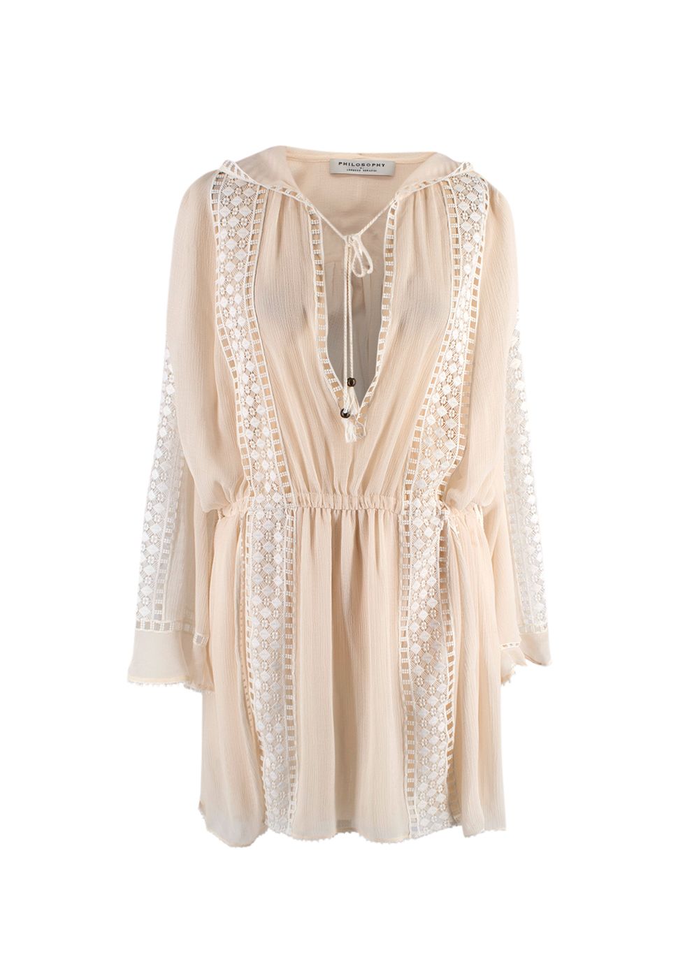 Philosophy di Lorenzo Serafini Hooded Crepe  Lace Mini Dress Size XS Ivory / nude polyester