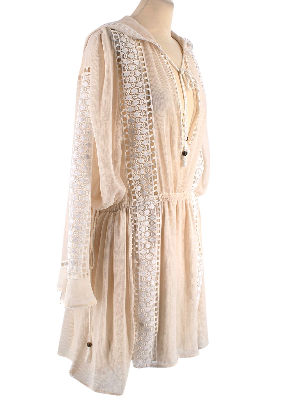 Philosophy di Lorenzo Serafini Hooded Crepe  Lace Mini Dress Size XS Ivory / nude polyester