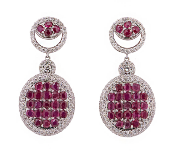 Bespoke Ruby  Diamond Set White Gold Drop Earrings Red