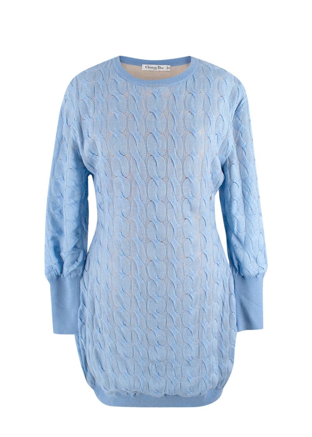 Dior Sky Blue Wool Cashmere  Silk Cable Knit Jumper Dress Size L wool