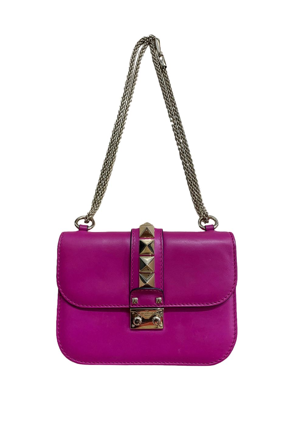 Preowned Valentino Fuschia Glam Lock Studded Shoulder Bag Fuchsia cuero