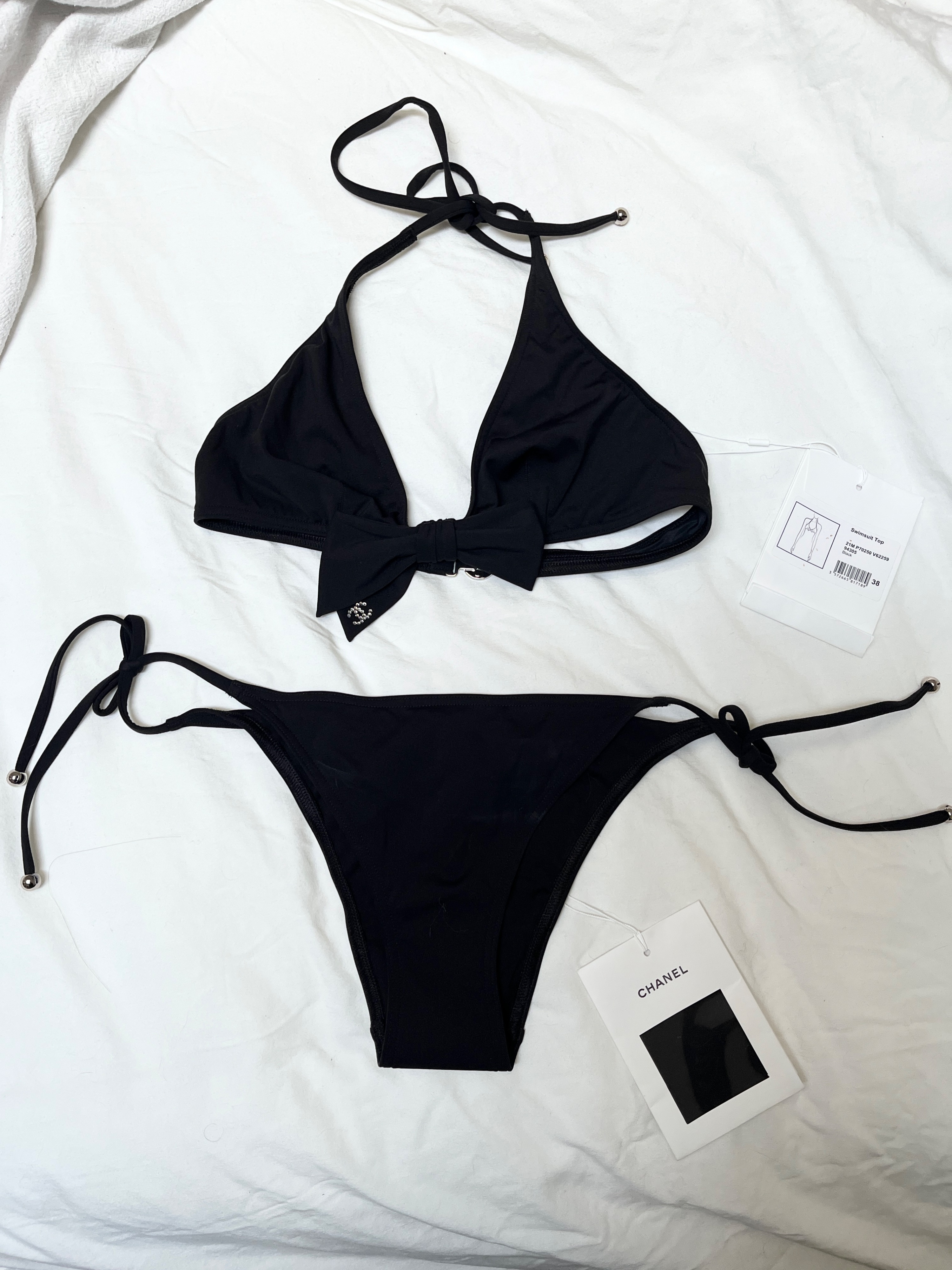 Chanel Black Bow Detail Bikini Size S synthetic swimwear