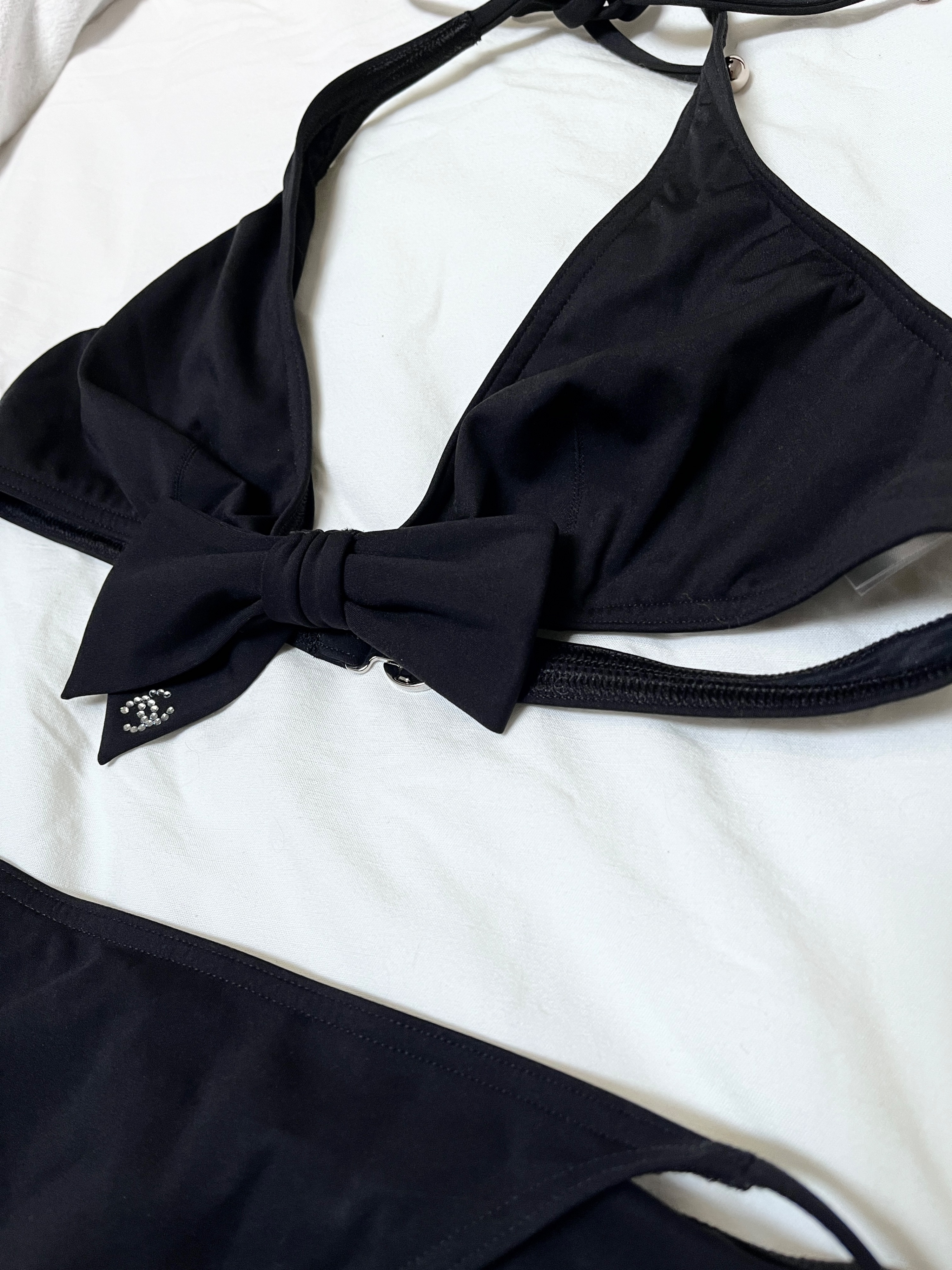 Chanel Black Bow Detail Bikini Size S synthetic swimwear