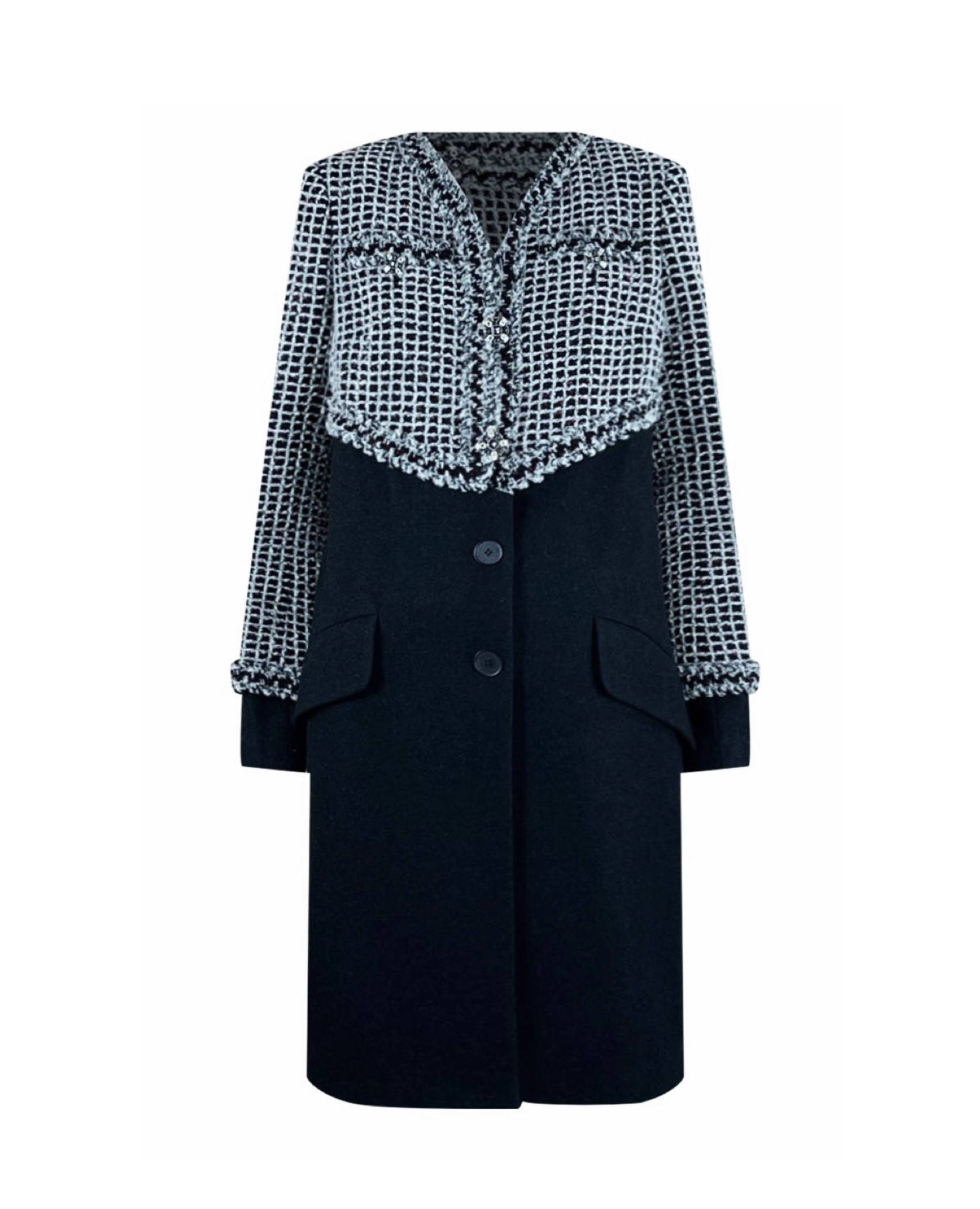 Chanel Tweed Longline Coat Size S black