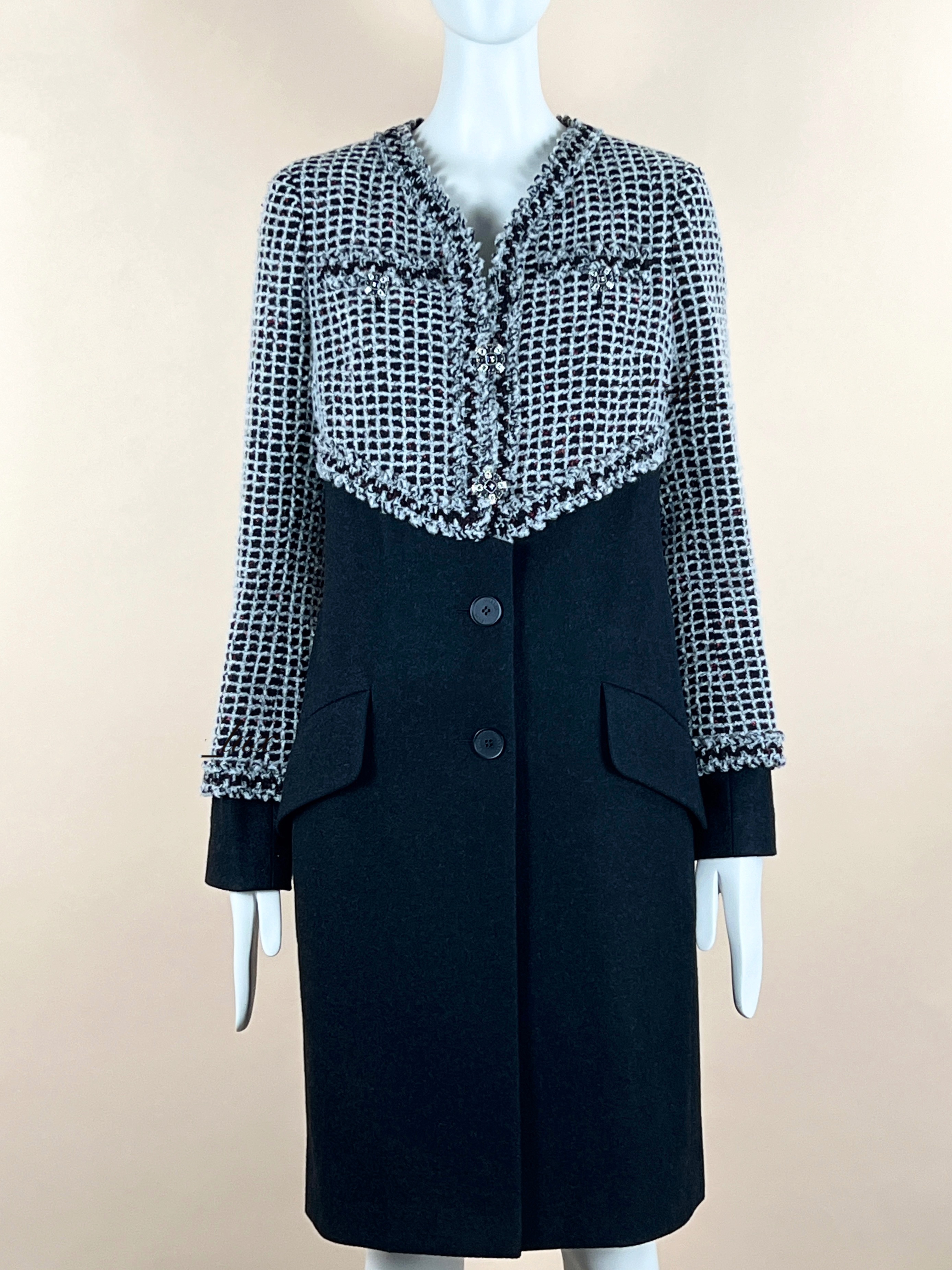 Chanel Tweed Longline Coat Size S black