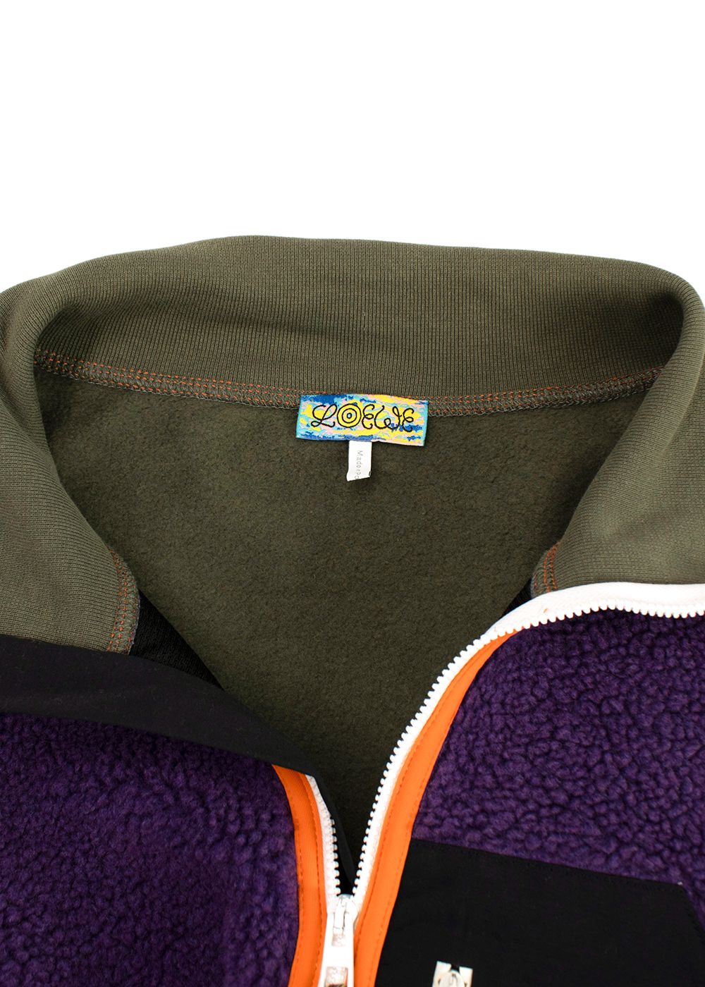 Men's Preowned Loewe Green and Purple Logo Patch Fleece Jacket Size XL cotton