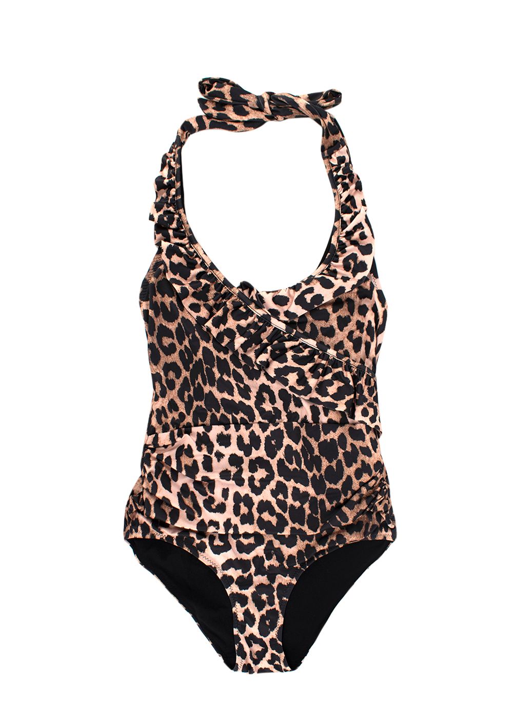 Ganni Leopard Print Halter Neck Swimsuit Size XS polyamide