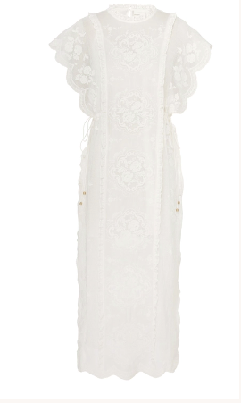 Zimmermann Ivory Ramie Alight Midi Dress Size S white cotton